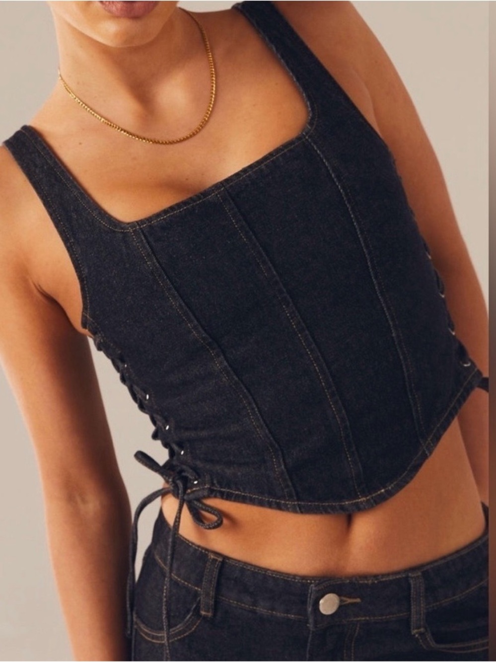 Altar’d State - Distressed Black Denim Side Lace Up Tank